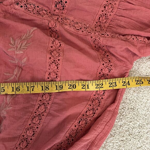 Free People Maria Blouse Pink Embroidered Peasant Shirt XS Blouse - Picture 6 of 8